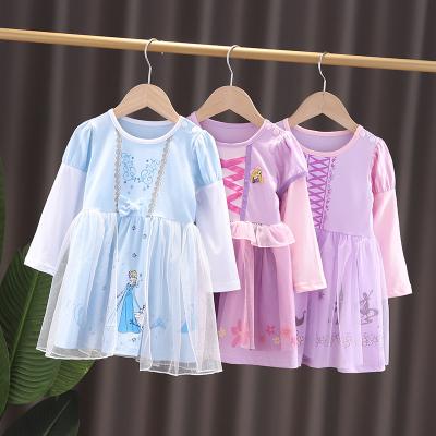 China Princess Dress Children's Casual 2021 Autumn New Ice Snow Aisha Sophia Girls Mesh Spring Long Sleeve Dress Cotton Cartoon Design Dress for sale