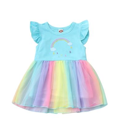 China 2021 Summer Baby Kids Clothes Breathable Cotton Princess Dress For Girl Toddler Rainbow Unicorn Dress for sale