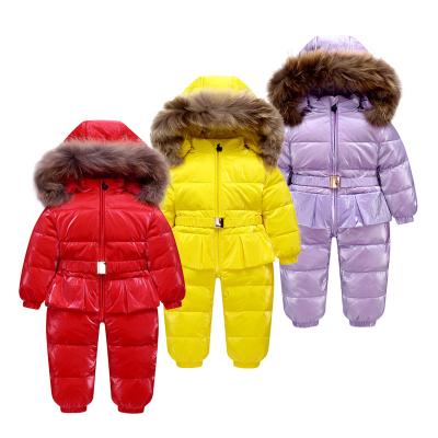 China 2021 Breathable Winter Baby Russian Snowsuit With Shiny Goose Princess Clothes 90% Jackets 2-5y Big Fur Outerwear Down Coat For Kids for sale