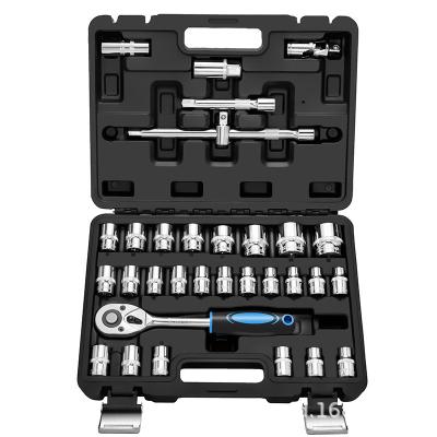 China 32 Piece Socket Wrench Set Car Repair Tool Box Wrench Socket Wrench Set With High Quality Plastic Tool Box for sale