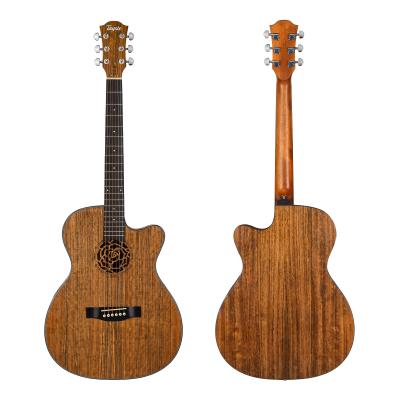 China Walnut Stringed Instruments Wholesale Cheap Price Guitar 40 Inch Sound Hole Carving Acoustic Guitar for sale