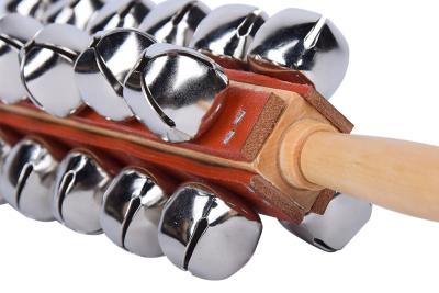 China WOOD+METAL Wholesaler Musical Sleigh Church Hand Bells Held With 25 Metal Jingles Wooden Ball Hand Bell for sale