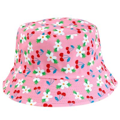 China Cherry Fisherman Hat Wholesale Japanese Sunscreen Summer Small Fresh Sunscreen Fruit Bucket Printed Double-Sided Hat New for sale