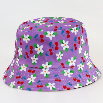 China Sunscreen Factory Customized Small Fresh Hat Japanese Wholesale Cherry Fruit Cotton Bucket Sunscreen Hat for sale