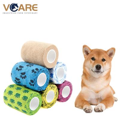 China Non Woven + Spandex Free Samples Fabric Printed Veterinary Flexible Elastic Wrap Tape Self Adhesive Cohesive Bandage for sale