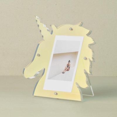 China Beautiful Best Modern Stylish Iridescent Unicorn Shaped Acrylic Fujifilm Mini Instax High Quality Frame Decoration for sale