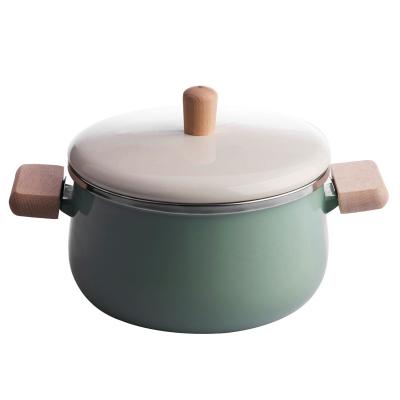 China Sustainable Japanese Standard Enamel Cookware Hot Enamel Utensils Casserole With Wooden Handle for sale