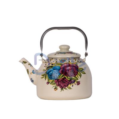 China Sustainable Flower Decal Hot Water Storage Custom Camping Brew Kettle With Belly Shape for sale