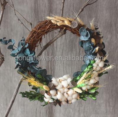 China Crafts Preserved Boxwood and Eucalyptus Leaves Cotton Lotus Garland for sale