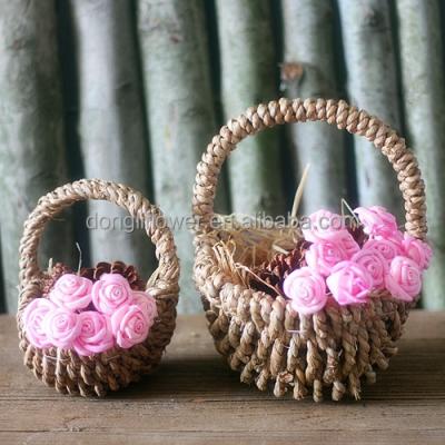 China Home Decoration Dried Flower With Woven Basket Rustic Arts Flower Gifts for sale