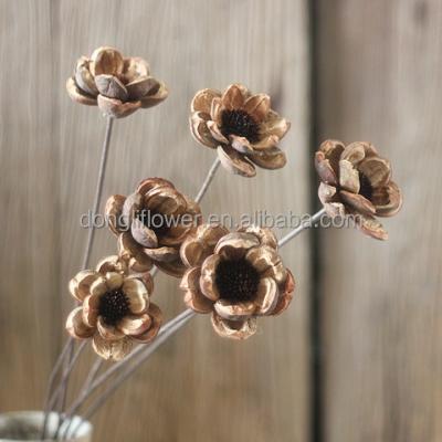 China Handmade Artificial Flower Yarn Lotus Flower Dried Natural Dried Bending Stem for sale