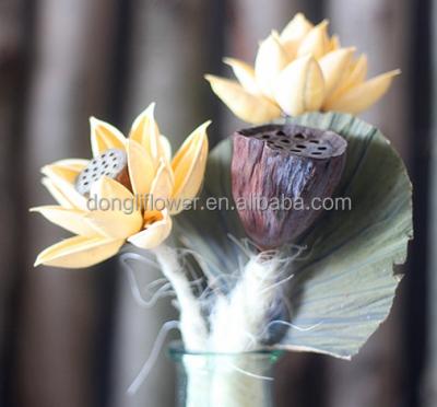 China Craft project natural crafts lotus fruit and handmade artificial lotus flower with glass vase for sale