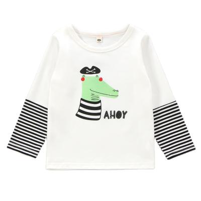 China Long Sleeve Anti-Shrink Striped Round Neck Drop Shoulders Children's Girls' T-Shirts for sale