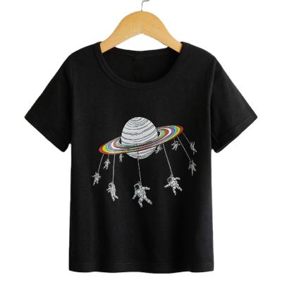 China Wholesale Custom Printed Summer Anti-shrink Black Cotton Girls Stylish T-Shirt for sale