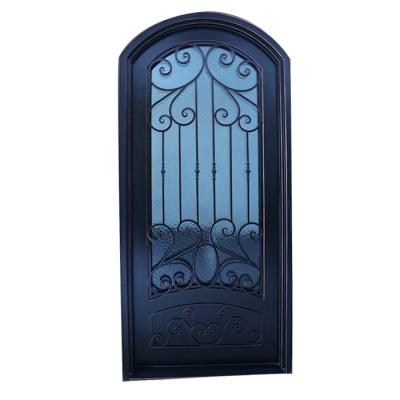 China Swing Custom Decorative Wrought Iron Door Grille Designs , Villa Glass Insert Exterior Iron Doors for sale