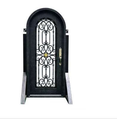 China Front Entrances Modern Luxury Residential Villa Single Entry Metal Wrought Iron Security Front Door Exterior Black Design for sale