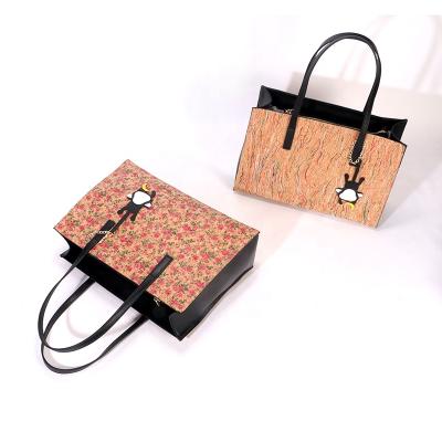 China Vegan Cork High Quantity BSCI Cork Shopping Bag For Women Vegan Handbag Portugal Tag Girl Cork Floral Handbag for sale