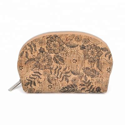 China 100% eco factory supply flowers print cork make up wash bag eco-friendly cork storage bag vintage cork toiletry bag waterproof for sale