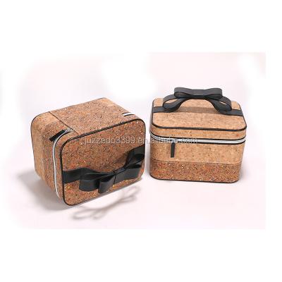 China Recyclable unique custom cork makeup case/cosmetic box cork paper cosmetic bag/portable cork packaging with mirror for sale