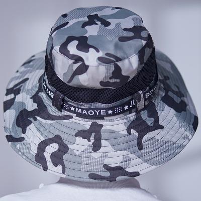 China Custom Made Hunting Fashionable Camouflage Camouflage Camouflage Summer Fold Bucket Hat Sun Protection Hat Sports Bucket Hat With String for sale