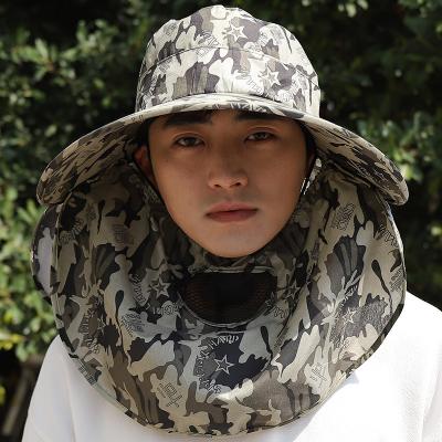 China Boonie Bucket Hat Sun Protection Hat Fisherman's Hats for Camouflage Fishing UV Protection Mesh Bucket Hat Detachable Neck Sun Hat Face Fin Boonie Hat for sale