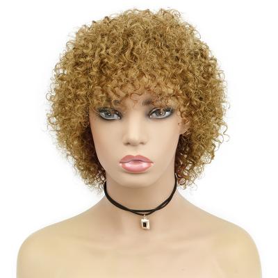 China Afro Ombre Curly Blonde Curly Hair Wigs Afro Curly Wig With Bangs Mechanism Wig for sale