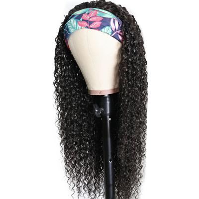 China cheap wig headband wig headband single curly hair dispenser cuticle aligned jerry wig with headband tied indian curly hair wigs with headband scarf for sale