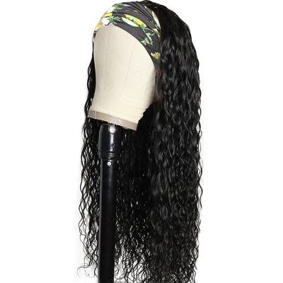 China Hair Band Wig HLN Water Wave Single Dispenser Cuticle Aligned Long Hair Half Wig With Scarf Headband Hair Cuticle Aligned Headband Wig Water for sale