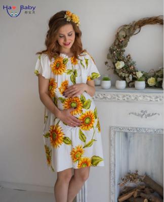 China Plus Size 2020 New Ecplosion Designs Sunflower Clothes For Pregnant Women Beautiful Maternity Dress for sale