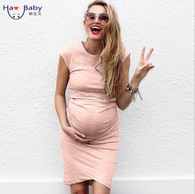 China 2020 Women's Explosion Size Maternity Clothing Plus Models Plus Size Ladies Solid Color Dresses for sale