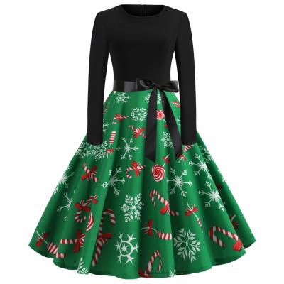 China Wholesale Breathable Green Xmas Women Christmas Clothing Bottom Skater Long Sleeve Dress for sale