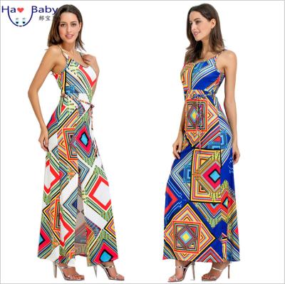 China Hao Baby Anti-Static 2022 Summer Printed Suspenders Slim Long Split Dress Dress For Women for sale