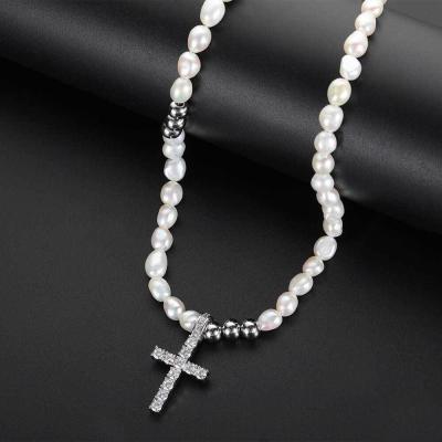 China Luxury Hiphop Men Women Sweep Beads Necklace Chain Custom Adjust Natural Cross Beaded Beaded Necklace for sale