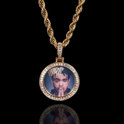 China Custom Micro Paved Gold Plated Necklace 5A CZ Pendant Mini Size Circle Picture Hiphop Memory Pendant for sale