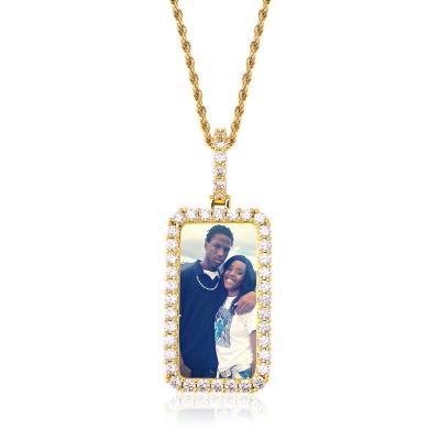 China Hiphop Custom Hiphop Picture Pendant 18K Gold Plated Iced Out Lab Diamond 3D Photo Frame Pendant Necklace for sale