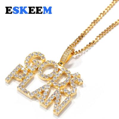 China Custom Hiphop Hip Hop Letter Pendant Personalized Micro Pave Initial God's Plan Pendant Necklace Jewelry for sale