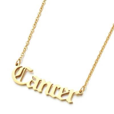 China Fashion Custom 18k Gold Plated Old English Police Stainless Steel Zodiac Signs Necklace For Girls With Wholesale Price for sale