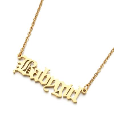 China Custom Made Personalized English Necklace Fashion Stainless Steel Name Necklace Jewelry Font Babygirl Old Material For Women for sale