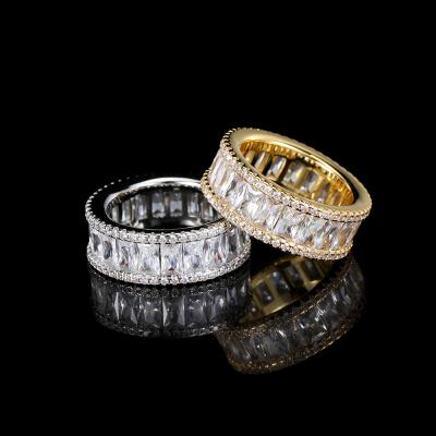 China Hiphop Iced Out AAAAA CZ Brand Eternity Ring 18k Gold Plating Wand Ring For Women Men for sale