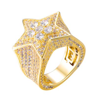 China Hiphop Ring Jewelry Luxury 18K Gold Silver Plated Punk Hip Hop Micro Pave Geometric CZ Star Ring For Men for sale