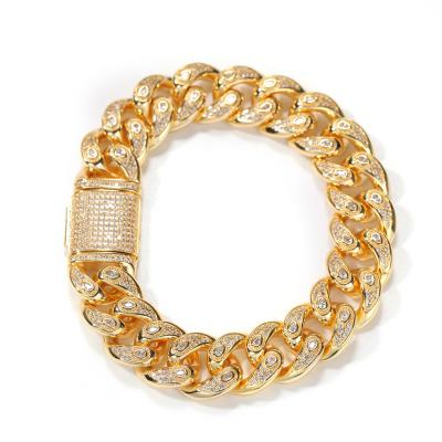 China Luxury New Arrival Hiphop Box Lock Bangle Micro Pave D.C.A. CZ Diamond Bling Cuban Bracelet For Unisex for sale