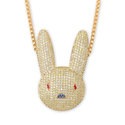 China Hiphop Jewelry Eskeem Hiphop Iced Out Cartoon Rabbit Pendant Bling Bling CZ Animal Pendant Necklace for sale