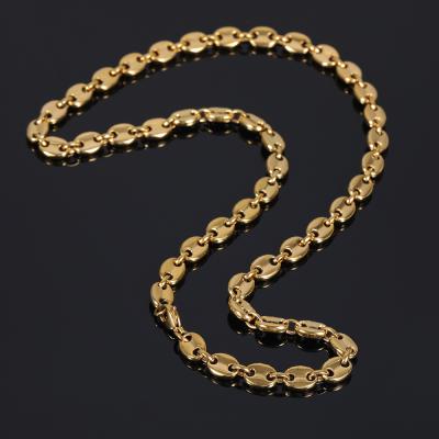 China Hiphop Hip Hop 316L Stainless Steel Gold Plated High Polish Coffee Bean Chain Link Necklace Jewelry for sale