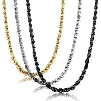 China Wholesale Hip Hop Mens 316L Stainless Steel Necklace 14k 18k PVD Gold Plated 2/3/4mm Custom Rope Chain for sale