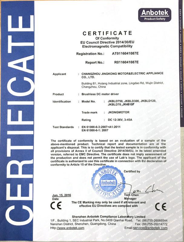 CE - Changzhou Jkongmotor Co., Ltd.