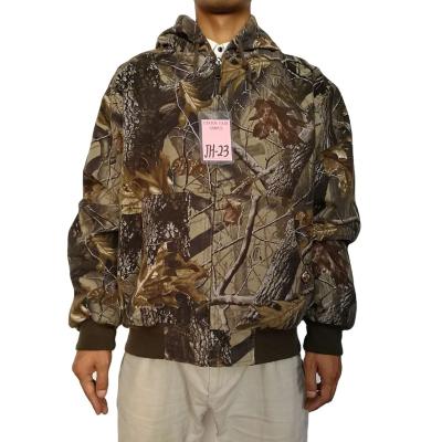 China Windproof Mens Duck Camouflage Canvas Hoodie Washed Thick Jacket With Diamond Quilted Tricot Fleece Striping Size Regular And Tall Large for sale