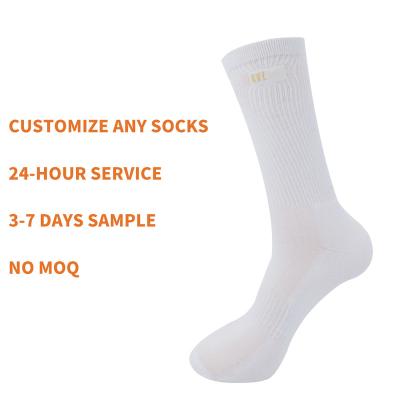 China Best Selling QUICK DRY Embroidered Socks Custom Combed White Cotton Crew Socks Unisex With Logo for sale