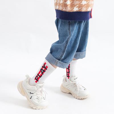 China DJ062 Sporty Fashion Eco Friendly Knitted Cotton Custom Logo School Children Kids Youth Boy Tube Child Socks for sale