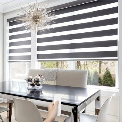 China Polyester Easy Clean Indoor Automatic Motorized Blackout Window Shades Electric Control Zebra Blinds for sale