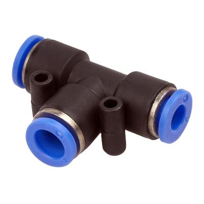 China PE Series Pneumatic Fitting Plastic Union Tee Air Fitting 3 Way Air Hoses Tube Connector 1/8-1/2 for sale